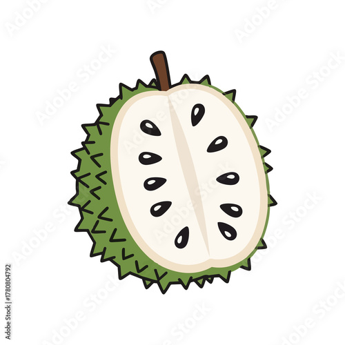 Green spiky skin soursop fruit cut
