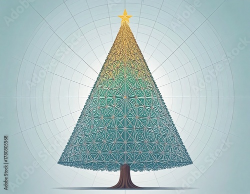 Geometric Christmas Tree with Radiating Lines Background　幾何学模様のクリスマスツリーと放射線状の背景