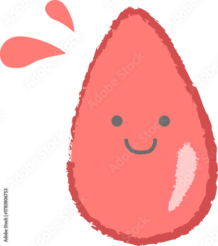 きれいな赤色のしずくのキャラクター　血液、食品、健康