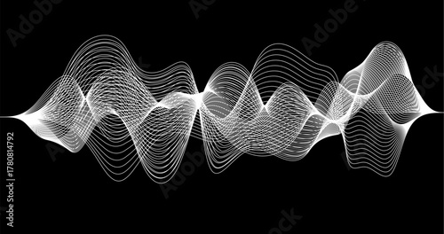 Radio Signal Frequency white waves on black background for Science Technology