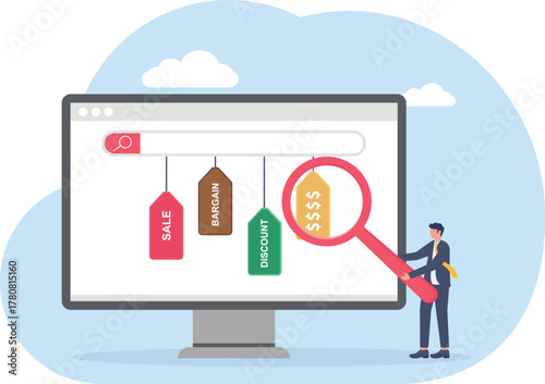 and hanging dollar signs, illustration of analyzing to select and choose a business vendor partner
