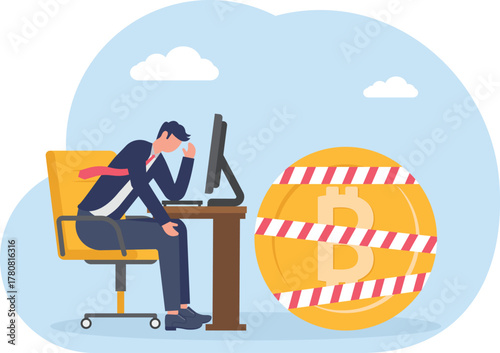 concept of A high value Bitcoin wrapped in yellow crime scene investigation tape
