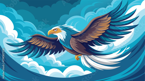 Majestic Bald Eagle Flying Through a Dynamic Sky Illustration, Symbol of Freedom, Power, and American Spirit