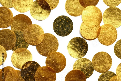 Golden Circle Feast: An abstract display of golden-hued, circular crackers. A delightful and crispy texture.