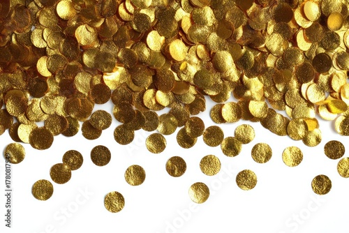 Golden Confetti Cascade: A glittering expanse of golden confetti scatters across the view, creating a visual symphony of festivity and celebration. Each piece shimmers.