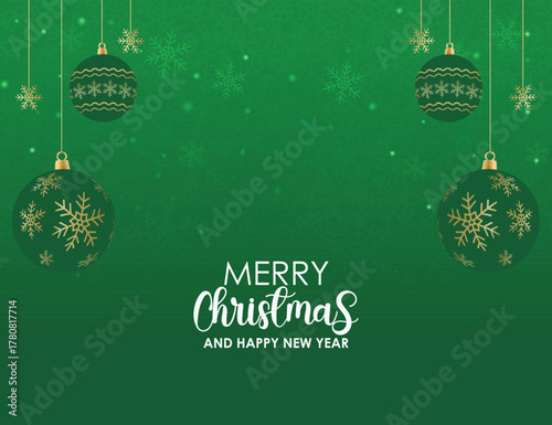 Festive Green Christmas and New Year Greeting with Golden Ornaments