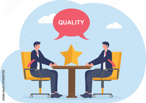 illustration of exchanging thoughts on ideas and strategies to improve business product quality
