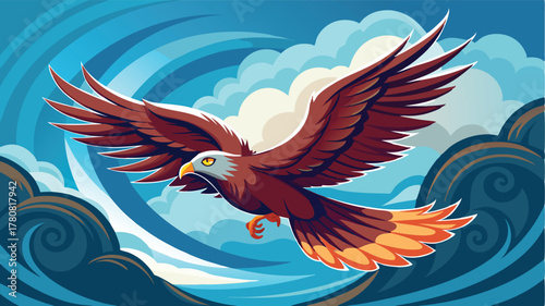 Majestic Bald Eagle Flying Through a Dynamic Sky Illustration, Symbol of Freedom, Power, and American Spirit