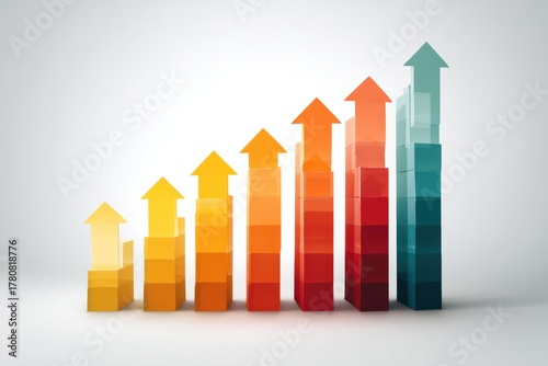 Ascending Success: A vivid graph illustrates consistent growth, with vibrant columns of ascending color, culminating in an upward-pointing arrow. Symbolizing progress and financial success.