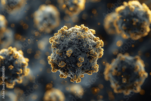 Microscopic Black Mold Spores with Detailed Cellular Structures and Mycotoxin Secretion