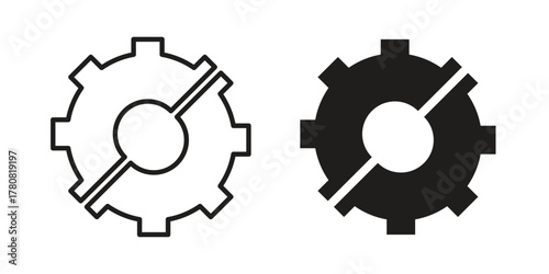 Broken gear icon on white background. Stock vector icon