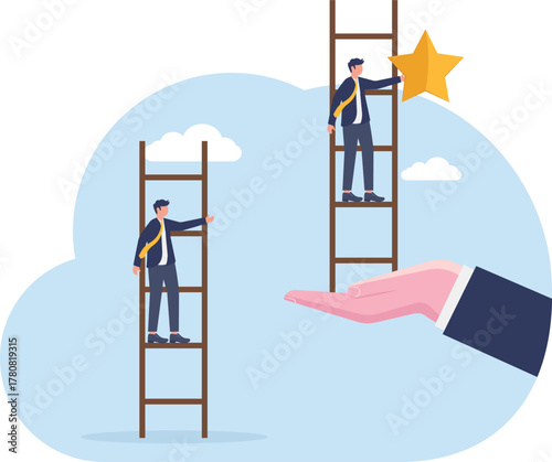 illustration of step-by-step business career growth driven by business product quality
