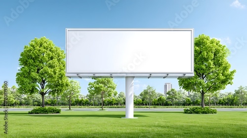 Wallpaper Mural Outdoor advertising space on a bright sunny day  This empty white billboard in a park like setting with green grass and trees is perfect for displaying promotional content Torontodigital.ca