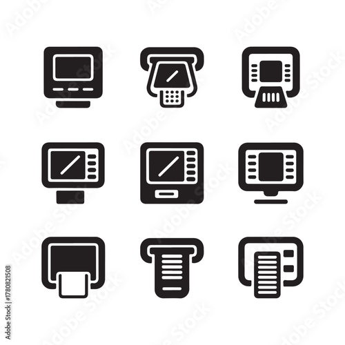 Digital banking ATM display solid icons