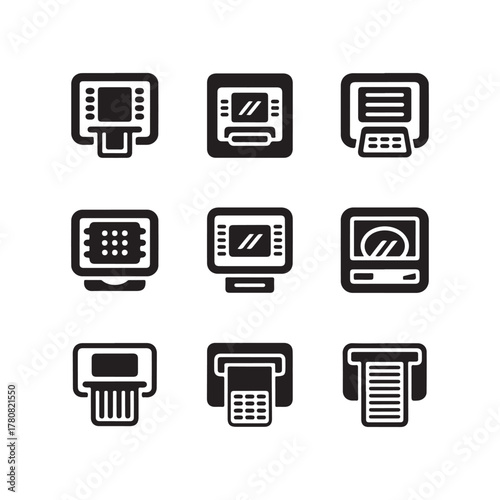 Cash withdrawal machine solid icons
