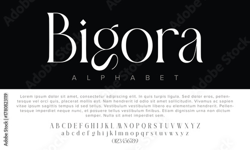 Bigora typeface font with futuristic minimal design for logos, music, sports, and digital typography.