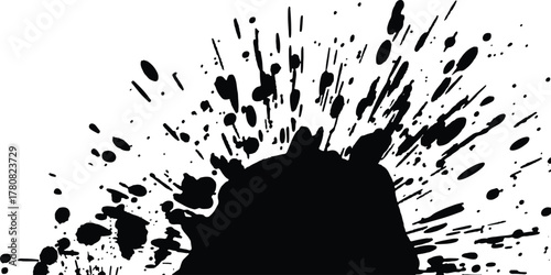 Abstract ink blots on white background. Black ink splatters on white background. 