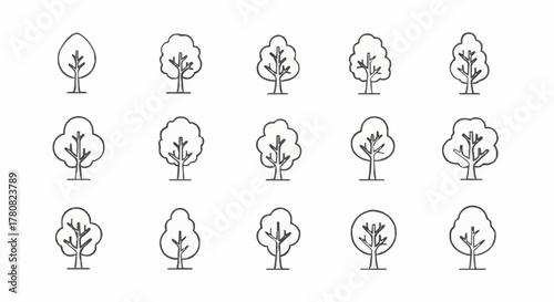Tree Icons Set — Forest Nature Leaf Canopy Outline Vector Illustration Minimalist Design UI UX App Web Landscape Gardening Ecology Environmental Symbol Flat Graphic