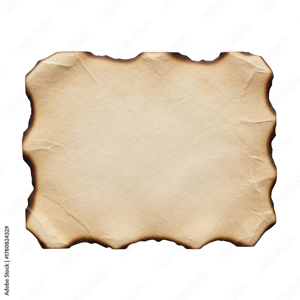 Fototapeta premium Aged parchment paper texture with frayed edges for vintage designs transparent background