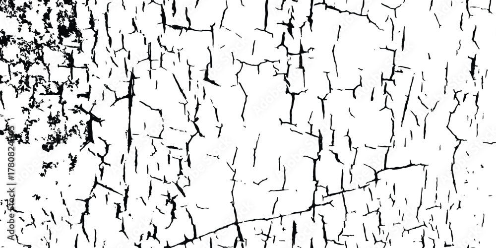 Obraz premium Cracked barren desert earth on transparent white background. Crack concrete white wall or Cement wall background. Broken wall background. Distressed paint crack texture, vector illustration, grunge 