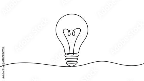 Continuous Line Drawing Light Bulb Icon — Minimalist Idea Creativity, Energy Concept
