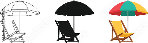 Beach relaxation set with chair and umbrella illustrations
