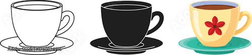 Coffee cup collection simple line and colorful vector