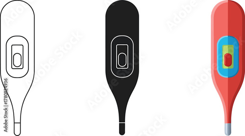 Digital thermometer vector icon set for medical usage diagnostic