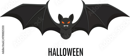 Halloween bat with red eyes isolated on white background for scary decoration