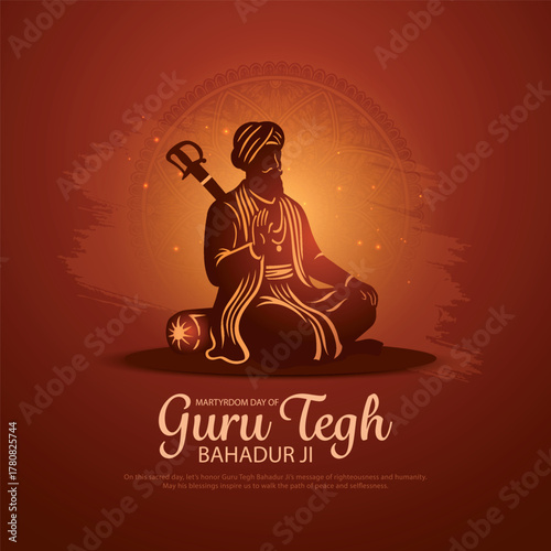 Guru Tegh Bahadur jayanti greeting design for card, poster, background. Vector illustration,