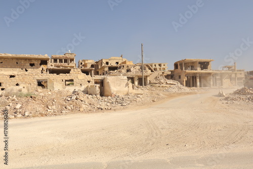 War torn Aleppo, Syria. Destroyed buildings after heavy airstrikes and fierce frontline battles, showing the brutality of war, human suffering, and the urgent need for reconstruction and peace.