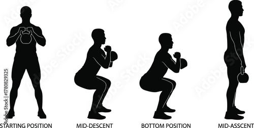 Fitness, Exercise, Squat, Kettlebell, Gym, Training, Workout, Body, Strength, Silhouette, Vector, Outline, Icon, Graphic, Illustration