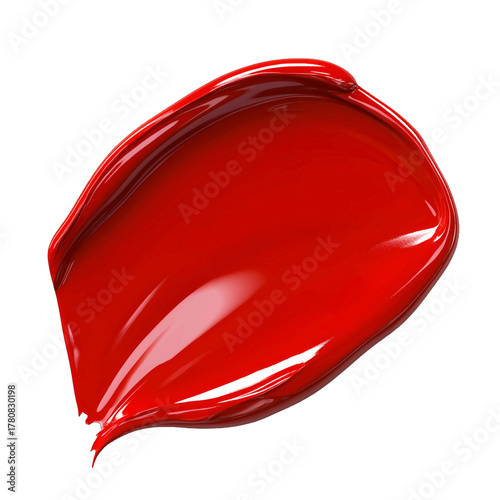 Red paint smear vibrant color swatch for cosmetic product isolated on white background