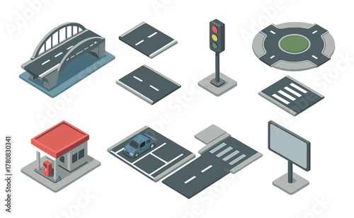 Isometric elements of urban infrastructure and transportation