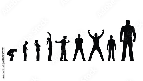 Human growth and evolution silhouettes isolated on transparent background, Vector