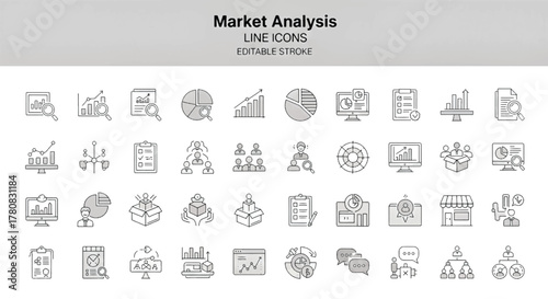 Market analysis line icons editable stroke vector set for business reports presentations and web des
