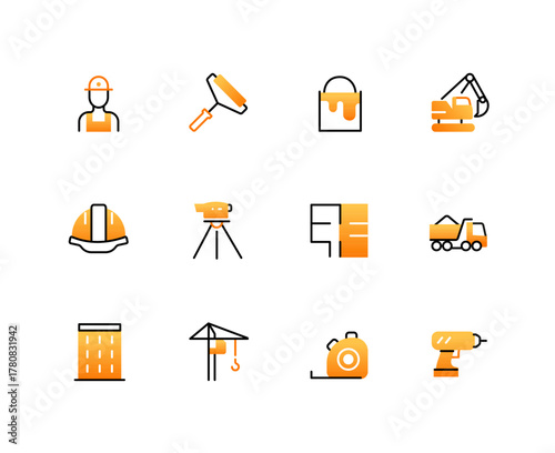 Building and construction - set of line design style icons