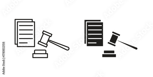 Court decision icons set. Simple line vector illustration