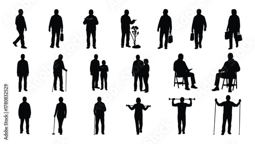 Diverse human silhouettes collection isolated on transparent background, Vector