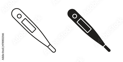 Digital thermometer icons set. Simple line vector illustration