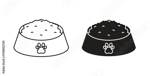 Dog food icons set. Simple line vector illustration