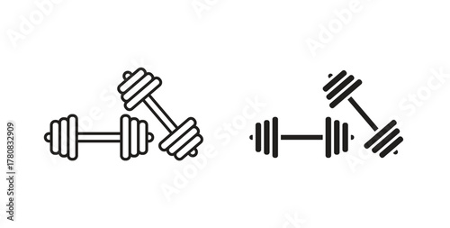 Dumbbell pair icons set. Simple line vector illustration