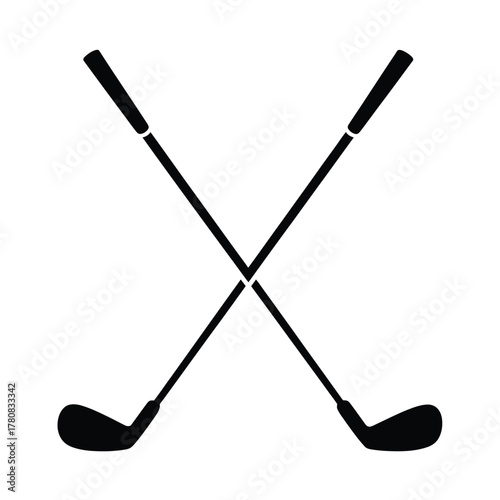 Golf club vector icon set featuring iron and wedge clubs in flat style, isolated on transparent canvas for sports apps, websites, and golf illustration design.