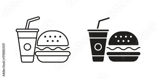 Fast food icons set. Simple line vector illustration