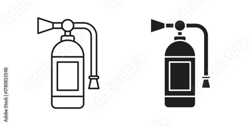 Fire extinguisher icons set. Simple line vector illustration