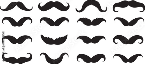 Set of mustache silhouette vector  ,.Simple black mustache icon