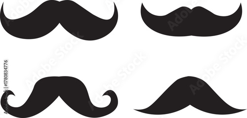 Set of mustache silhouette vector  ,.Simple black mustache icon
