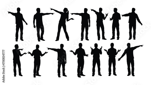 People silhouettes pointing and gesturing isolated on transparent background, Vector