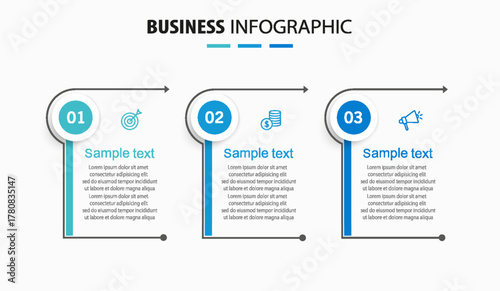 Business infographic design template with 3 options, parts, steps or processes. Can be used for workflow layout, diagram, number options, web design	
