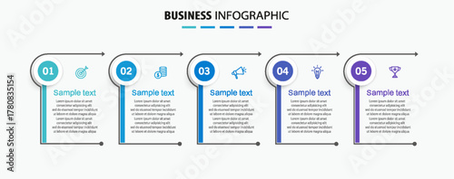 Business vector infographic template with 5 options or steps. Can be used for workflow layout, diagram, annual report, web design	
